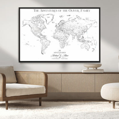 21029247-MGV-CV-36X24-Minimalist World Map Wall Art – Black and White Travel Adventure Print, Modern Family Travel Map Decor for Living Room, Bedroom,