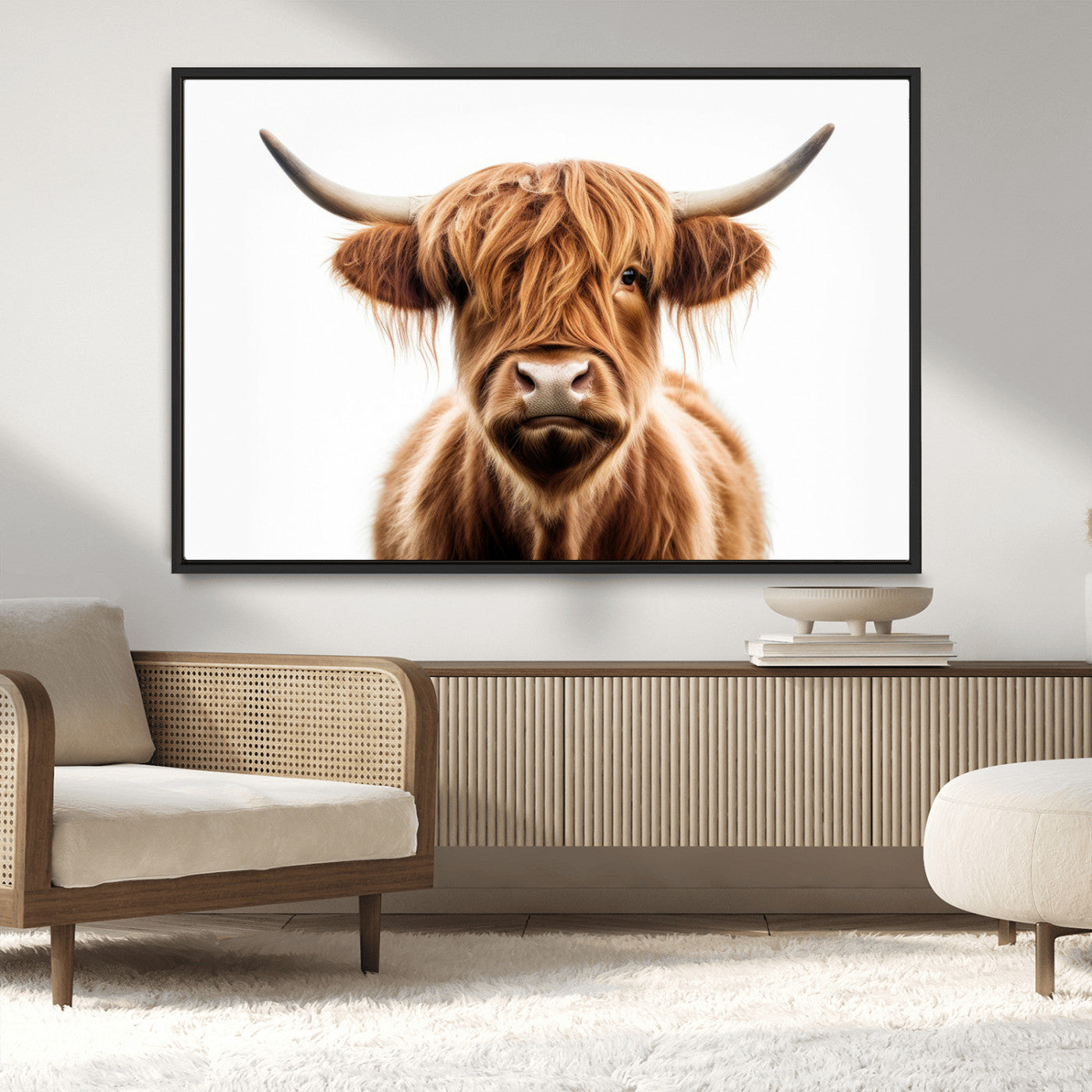 637908607-MGV-FC-93X47-3P_Black-Highland Cow Wall Art Print – Rustic Farmhouse Animal Portrait, Scottish Highland Cattle Canvas, Modern Country Wall Decor for