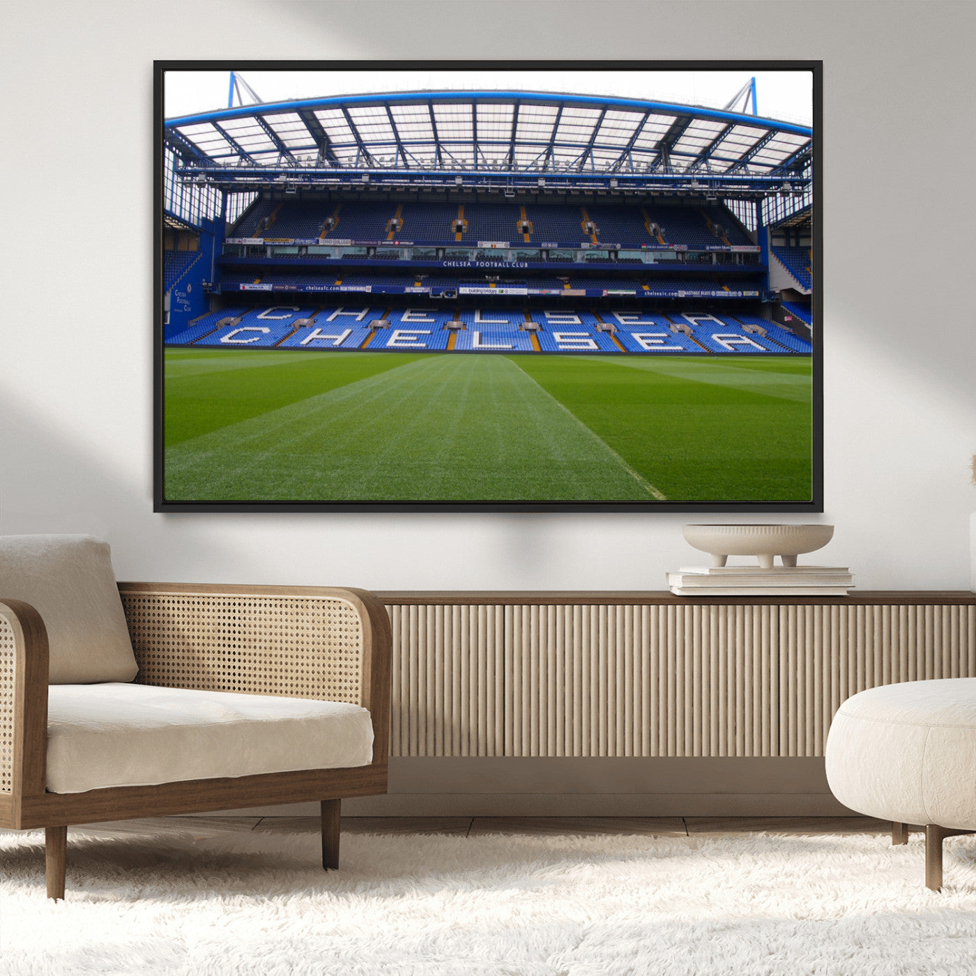 38616413CHELSA-MGV-CV-36X24-Chelsea Stadium Wall Art – Panoramic Football Field Canvas Print, Game Day Sports Decor for Living Room, Office, or Man Cave