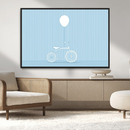 56479838-MGV-CV-36X24-Bicycle Wall Art – Minimalist Blue Canvas Print with Balloon Illustration, Modern Decor Artwork for Kids Room, Nursery, or Living