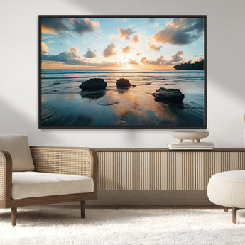 23879436-MGV-CV-36X24-Rocky Ocean Sunset Canvas Wall Art – Seaside Dramatic Seascape, Ocean Sunset Art Print for Coastal Modern Decor for Nature