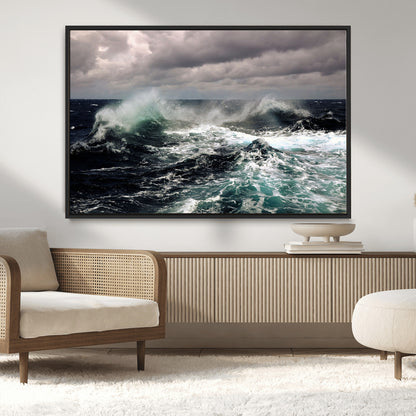 38622353-MGV-CV-36X24-Ocean Wave Wall Art – Dramatic Seascape Canvas Print with Stormy Sky and Crashing Sea, Bold Coastal Photography for Living Room,
