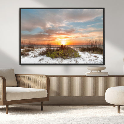 58266230-MGV-CV-36X24-Sunset Beach Canvas Wall Art – Coastal Ocean Landscape Print, Seaside Nature Art for Coastal Chic Decor, Living Room, Bedroom,