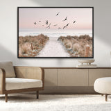 34632598-MGV-CV-36X24-Coastal Pathway Canvas Wall Art – Framed Seaside Landscape, Large Beach and Birds Canvas Print for Home, Office, or Living Room