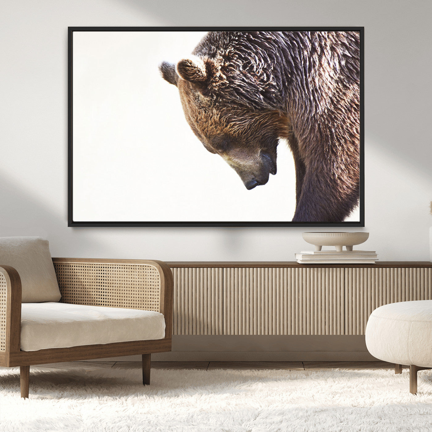 14405507-MGV-CV-36X24-Bear Wall Art – Wildlife Canvas Print with Rustic Animal Portrait and Minimalist Background, Nature Inspired Photography for