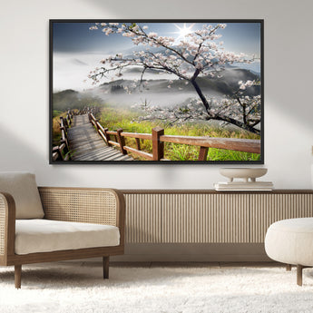 34632598CRY-MGV-CV-36X24-Sakura Cherry Blossom Pathway Canvas Wall Art – Tranquil Walk Through Blossoming Nature – Ready to Hang