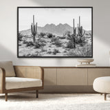 97436PHN-MGV-CV-36X24-Desert Landscape Wall Art – Black and White Cactus and Mountain Canvas Print, Southwestern Nature Photography for Living Room,