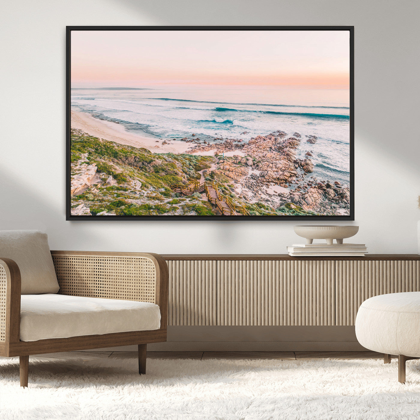 27332135-MGV-CV-36X24-Coastal Sunset Wall Art – Ocean Waves and Rocky Shore Canvas Print, Scenic Seaside Photography Decor for Bedroom, Living Room,