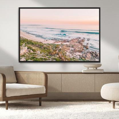 27332135-MGV-CV-36X24-Coastal Sunset Wall Art – Ocean Waves and Rocky Shore Canvas Print, Scenic Seaside Photography Decor for Bedroom, Living Room,