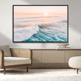 34064591-MGV-FC-36X24_Black-Surfing Wall Art – Sunset Ocean Wave Canvas Print, Surfer Riding Sea Photography Decor for Bedroom, Living Room, Office, Coastal