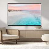41613614-MGV-CV-36X24-Beach Sunset Wall Art – Pastel Ocean Canvas Print, Turquoise Water and Pink Sky Photography Decor for Bedroom, Living Room, Office
