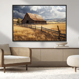23718739-MGV-CV-36X24-Farmhouse Wall Art – Rustic Barn and Golden Wheat Field Canvas Print, Country Landscape Photography Decor for Bedroom, Living
