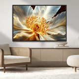 20862576-MGV-CV-36X24-Golden Abstract Flower Canvas Wall Art – Modern Botanical Bloom Print, Elegant Floral Artwork for Living Room, Bedroom, Office
