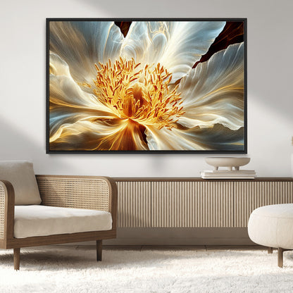 20862576-MGV-CV-36X24-Golden Abstract Flower Canvas Wall Art – Modern Botanical Bloom Print, Elegant Floral Artwork for Living Room, Bedroom, Office