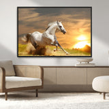 67478480-MGV-FC-36X24_Black-White Horse Running at Sunset Wall Art – Majestic Equestrian Photography Print, Rustic Farmhouse Decor, Golden Sky Horse Lover
