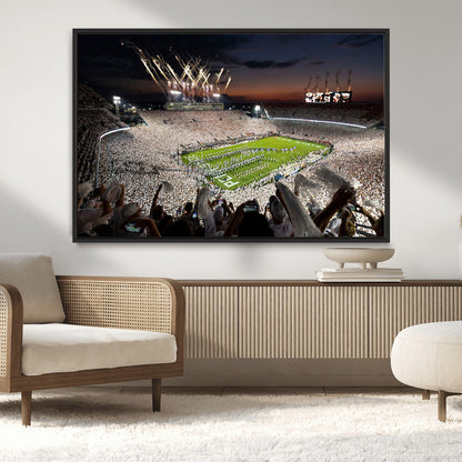11221988-MGV-CV-36X24-Football Stadium Wall Art – Game Day Crowd with Fireworks, Sports Fan Photography Print, Stadium Decor for Man Cave, Bar, or