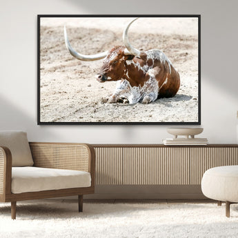89096667-MGV-CV-36X24-Texas Longhorn Wall Art – Rustic Western Canvas Print, Cattle Photography Decor for Ranch House, Living Room, Office, Man Cave