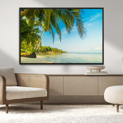 65056721-MGV-CV-36X24-Tropical Beach Wall Art – Palm Tree Coastal Photography Print, Relaxing Ocean Paradise Landscape, Island Seascape Home or Office