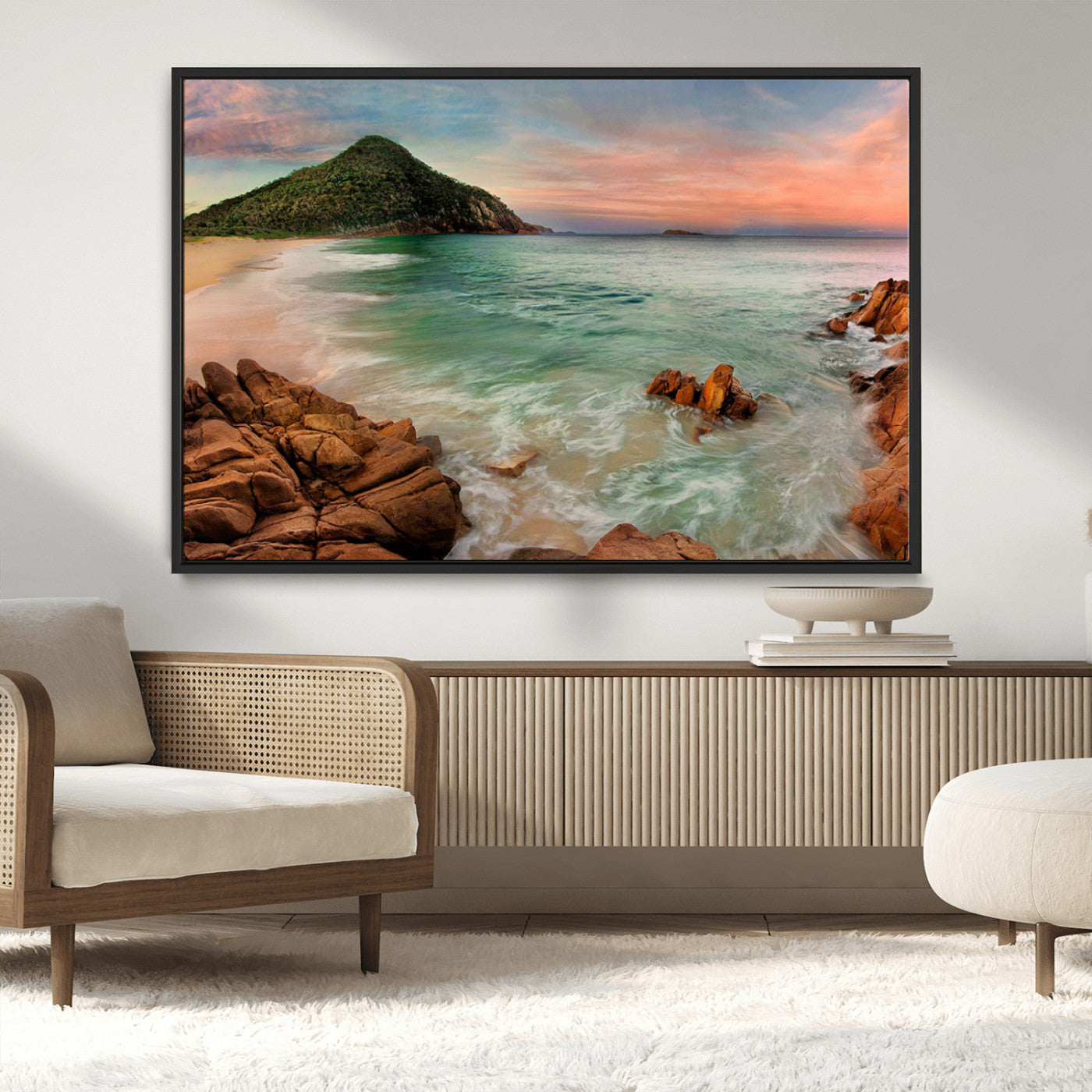 53831025-MGV-CV-36X24-Coastal Landscape Wall Art – Tropical Beach Ocean Canvas Print, Sunset Mountain View Photography Decor for Living Room, Bedroom,