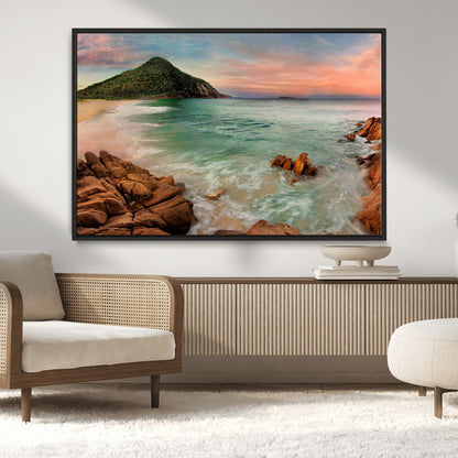 53831025-MGV-CV-36X24-Coastal Landscape Wall Art – Tropical Beach Ocean Canvas Print, Sunset Mountain View Photography Decor for Living Room, Bedroom,