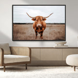 16316734-MGV-CV-36X24-Texas Longhorn Wall Art – Rustic Bull Portrait Canvas Print, Western Farmhouse Animal Photography Decor for Living Room, Office,
