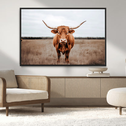 16316734-MGV-CV-36X24-Texas Longhorn Wall Art – Rustic Bull Portrait Canvas Print, Western Farmhouse Animal Photography Decor for Living Room, Office,