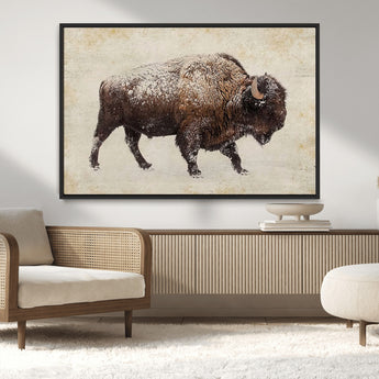 54810031-MGV-CV-36X24-Western Wall Art – Snow Covered Bison Canvas Print, Rustic Wildlife Photography Decor for Bedroom, Living Room, Office, Lodge,
