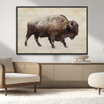 54810031-MGV-CV-36X24-Western Wall Art – Snow Covered Bison Canvas Print, Rustic Wildlife Photography Decor for Bedroom, Living Room, Office, Lodge,