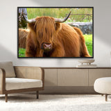 68411138-MGV-CV-36X24-Farmhouse Wall Art – Highland Cow Canvas Print, Rustic Country Cattle Photography Decor for Bedroom, Living Room, Office, Ranch,