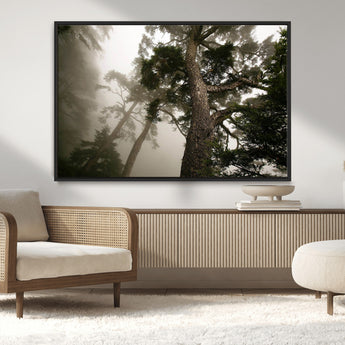 87969493-MGV-CV-36X24-Forest Wall Art – Misty Tall Trees Canvas Print, Dramatic Woodland Photography Decor for Bedroom, Living Room, Office, Cabin,