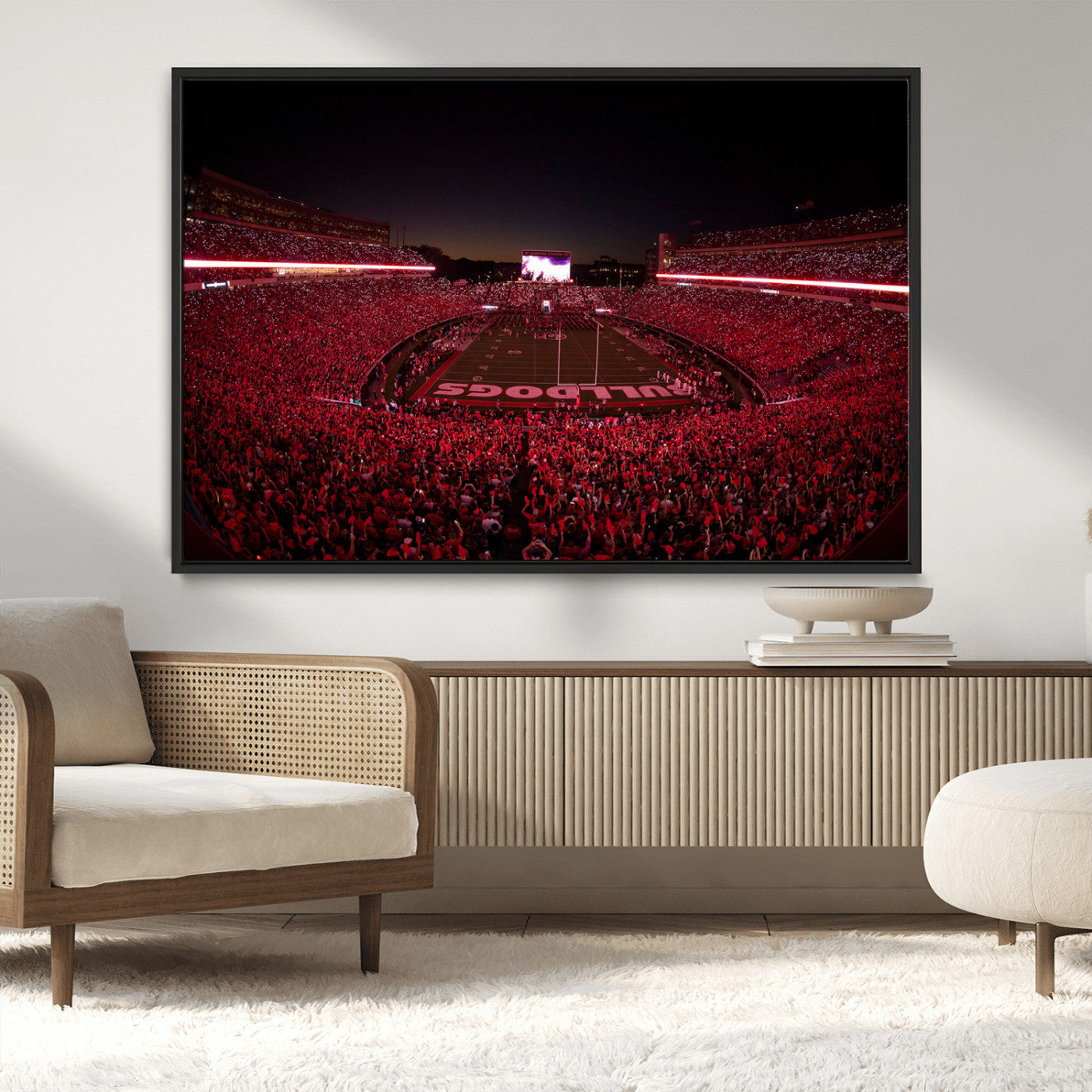 38331045-MGV-CV-36X24-Sanford Stadium Wall Art – Georgia Bulldogs Football Red Night Game Canvas Print, Electric College Sports Decor for Man Cave or
