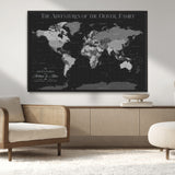 46064114-MGV-CV-36X24-Personalized World Map Wall Art – Black & Grey Adventure Travel Map with Custom Family or Couple Names, Modern Wall Decor for Home