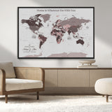 33204797-MGV-CV-36X24-Personalized World Map Wall Art – Burgundy & Grey Adventure Travel Map with Custom Names, Romantic Wall Decor for Couples, Home or
