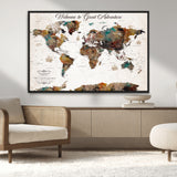 67029173-MGV-CV-36X24-Personalized World Map Wall Art – Colorful Vintage Adventure Travel Map with Custom Couple Names, Rustic Wall Decor for Home,