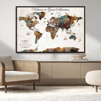 67029173-MGV-CV-36X24-Personalized World Map Wall Art – Colorful Vintage Adventure Travel Map with Custom Couple Names, Rustic Wall Decor for Home,