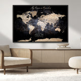 51488142-MGV-FC-36X24_Black-Personalized World Map Wall Art – Dark Rustic Adventure Travel Map with Custom Names, Vintage Wall Decor for Couples, Families or