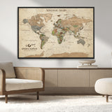 62766900-MGV-CV-36X24-Personalized World Map Wall Art – Antique Parchment Adventure Travel Map with Custom Couple Names, Rustic Wall Decor for Home,
