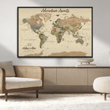 53442996-MGV-CV-36X24-Personalized World Map Wall Art – Adventure Awaits Vintage Travel Map with Custom Couple Names, Rustic Wall Decor for Home,