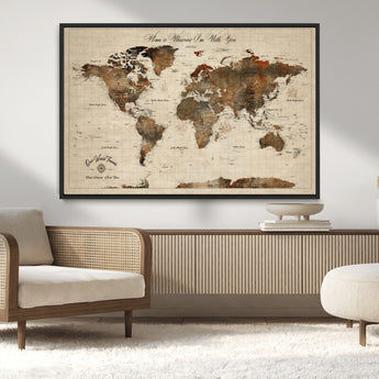 48225643-MGV-FC-36X24_Black-Personalized World Map Wall Art – Rustic Vintage Adventure Travel Map with Custom Couple Names, Romantic Wall Decor for Home or