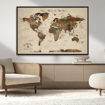 48225643-MGV-FC-36X24_Black-Personalized World Map Wall Art – Rustic Vintage Adventure Travel Map with Custom Couple Names, Romantic Wall Decor for Home or