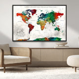 95876117-MGV-CV-36X24-Personalized World Map Wall Art – Colorful Watercolor Travel Map with Custom Names, Romantic Wall Decor for Couples, Wedding or