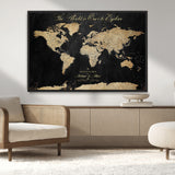98947257-MGV-CV-36X24-Personalized World Map Wall Art – Vintage Black Adventure Travel Map with Custom Names, Elegant Push Pin Canvas for Couples Home