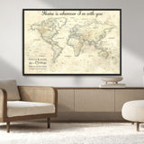 35009043-MGV-CV-36X24-Personalized World Map Wall Art – Vintage Beige Travel Map with Custom Names and Date, Romantic Anniversary Gift for Couples Home