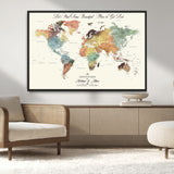 10311652-MGV-CV-36X24-Personalized World Map Wall Art - Watercolor Travel Map with Custom Names Minimalist Design for Couples&Families - Decor for Home,
