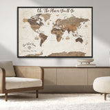 14140137-MGV-CV-36X24-Personalized World Map Wall Art – Vintage Nautical Adventure Map with Ships and Compass, Rustic Sepia Tones for Travel Lovers and