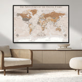 34289723-MGV-CV-36X24-Personalized World Map Wall Art – Elegant Beige and Brown Adventure Map Canvas Print for Family Home, Living Room, Study or Office