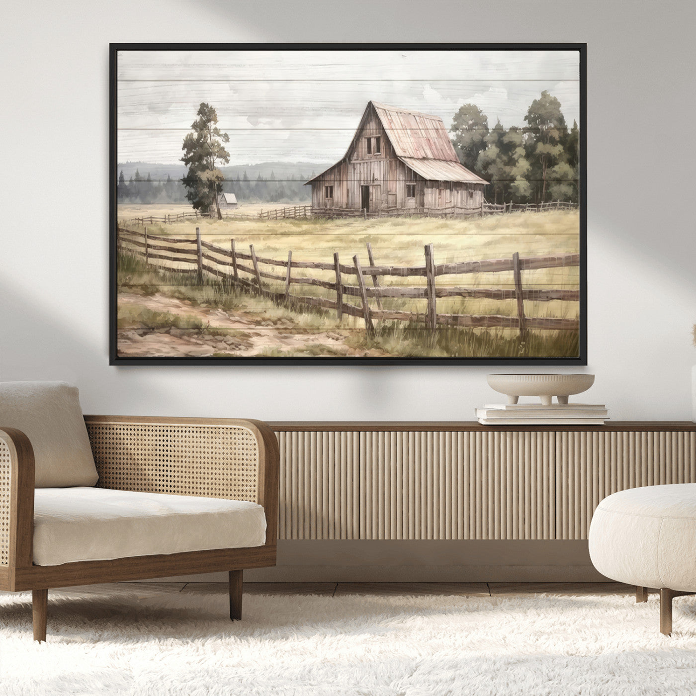 91345-MGV-CV-36X24-Rustic Barn Wall Art Canvas Print, Framed Countryside Farm Art Picture Print, Vintage Farm Perfect Rustic Farmhouse Decor Artwork