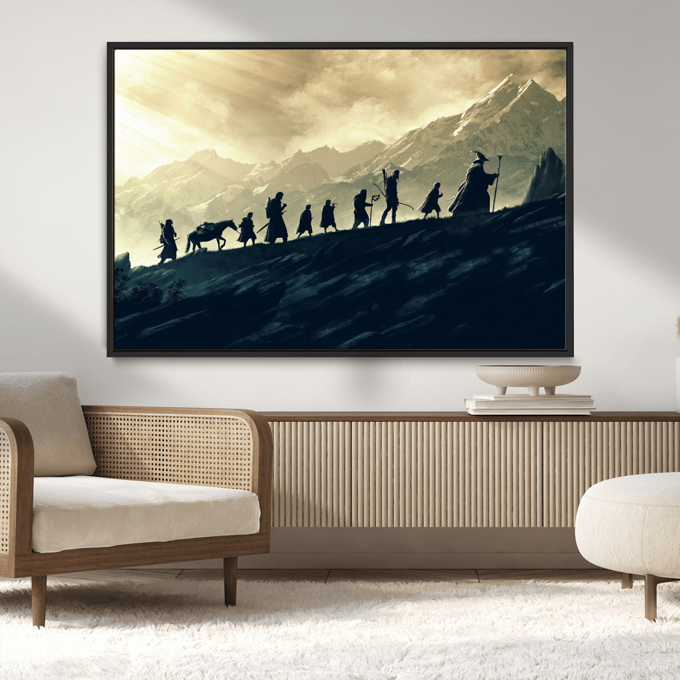 76547-MGV-FC-36X24_Black-Fellowship Journey Wall Art Canvas Print, Framed LOTR Art Picture Print, Middle Earth Perfect Tolkien Fantasy Decor Artwork