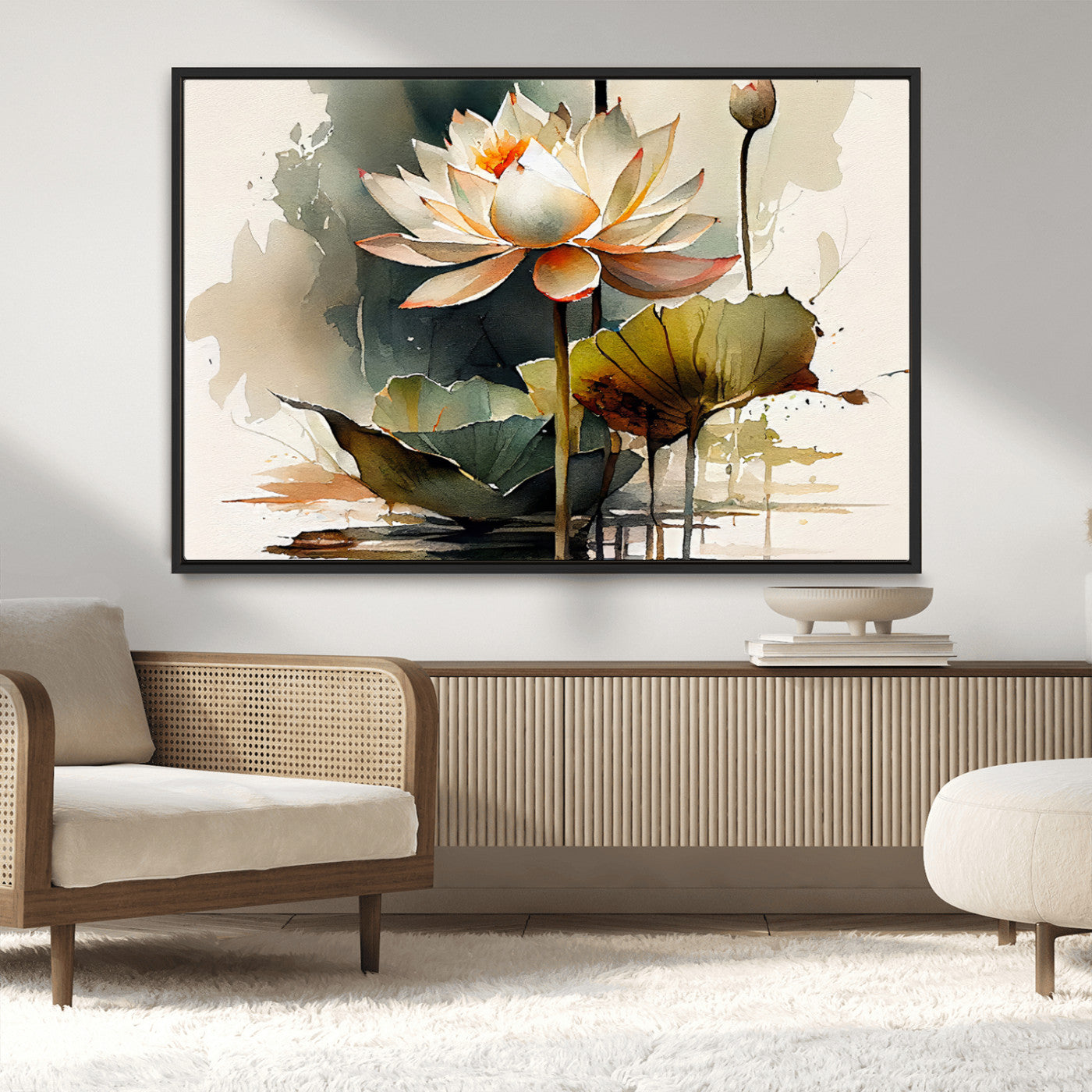 46359-MGV-CV-36X24-Lotus Blossom Wall Art Canvas Print, Framed Water Lily Art Picture Print, Zen Flower Perfect Zen Botanical Decor Artwork