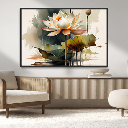 46359-MGV-CV-36X24-Lotus Blossom Wall Art Canvas Print, Framed Water Lily Art Picture Print, Zen Flower Perfect Zen Botanical Decor Artwork